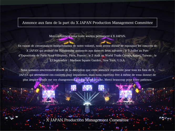 Message du X JAPAN Production Management Committee
